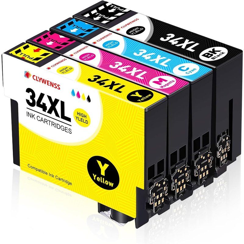 Lot de 4 cartouches d'encre XL compatibles avec Epson 34XL pour Workforce Pro WF-3720 WF-3725 WF-3720DWF WF-3725DWF WF3720 WF3725 (noir, cyan, magenta, jaune)