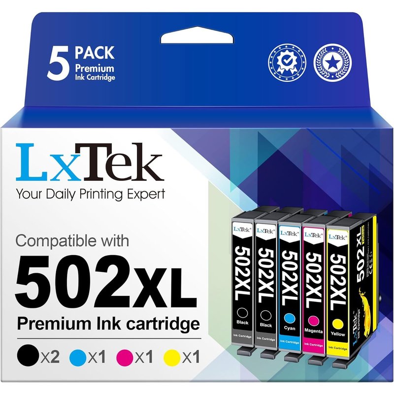 502XL Cartouches d'encre Compatible pour Epson 502 502 XL pour Epson Workforce WF-2860 WF-2860DWF WF-2865 WF-2865DWF, Expression Home XP-5100 XP5100 XP-5105 XP5105 (Paquet de 5)