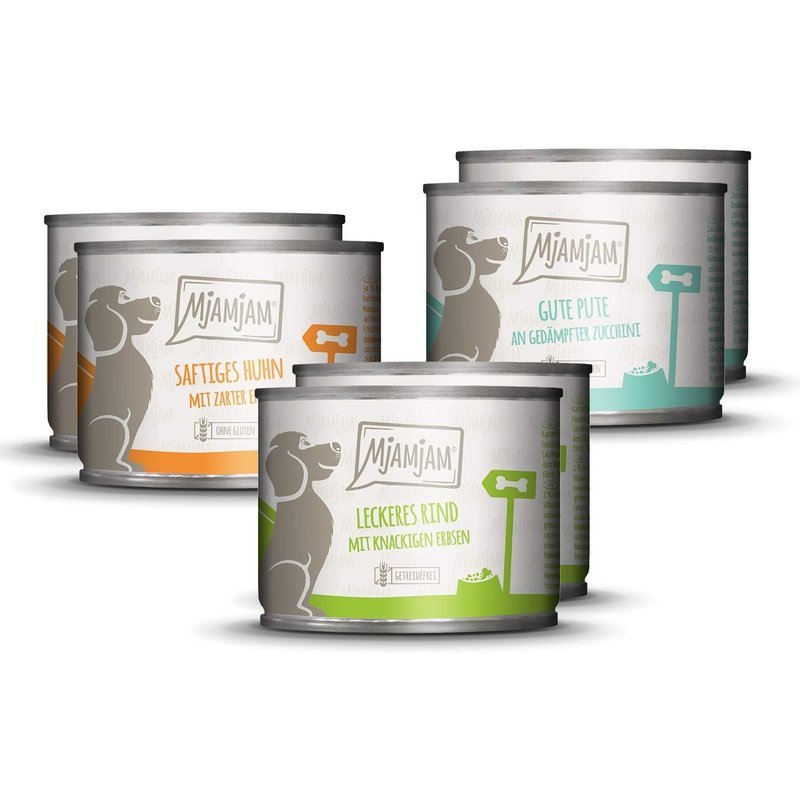 Mjamjam Alimentation Humide Mix Pack I 2 X Poulet Canard 2 X B Uf 2 X Dinde De Courgettes Pour Chien