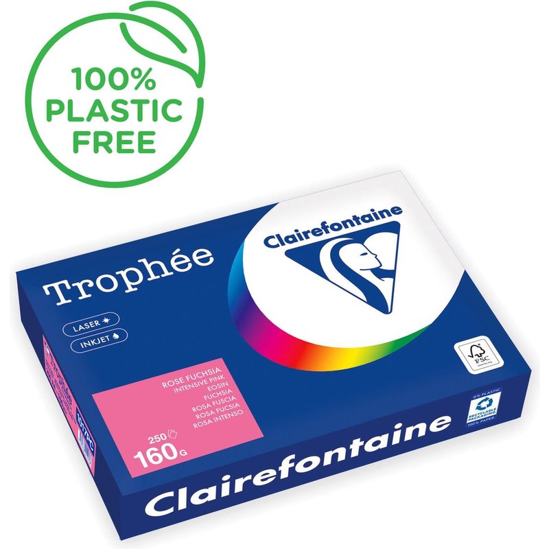 Clairefontaine Trophée - 209 microns - rose intense - A4 (210 x 297 mm) - 160 g/m² - 250 feuille(s) zéro plastique - papier teinté