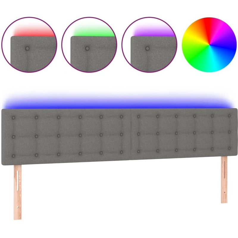 TĂȘte De Lit Accessoire Couchage Chambre Ă Coucher Meuble Ă Led CapitonnĂ© 200 X 5 X 78/88 Cm Tissu Gris FoncĂ© Tdl0201078