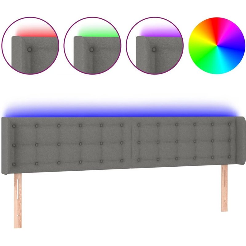 Tête De Lit Accessoire Couchage Chambre À Coucher Meuble À Led Capitonné 203 X 16 X 78/88 Cm Tissu Gris Foncé Tdl0201053