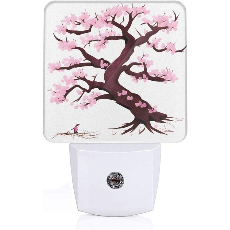 Motifs D'arbres En Fleurs De Cerisier Veilleuse Led Avec Capteur Du Crepuscule A L'aube Pour Couloirs, Chambres A Coucher, Chambres D'enfants, Escaliers
