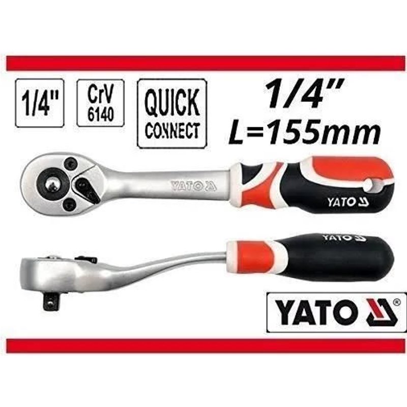 Clé à cliquet - YATO - YT - 1/4'' - Acier au chrome vanadium - Ergonomique et incurvée