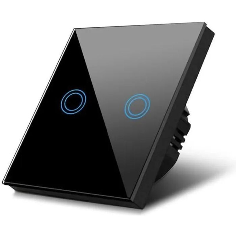 Interrupteur d'éclairage - LED - Verre noir - 2 boutons - Étanche - Design moderne