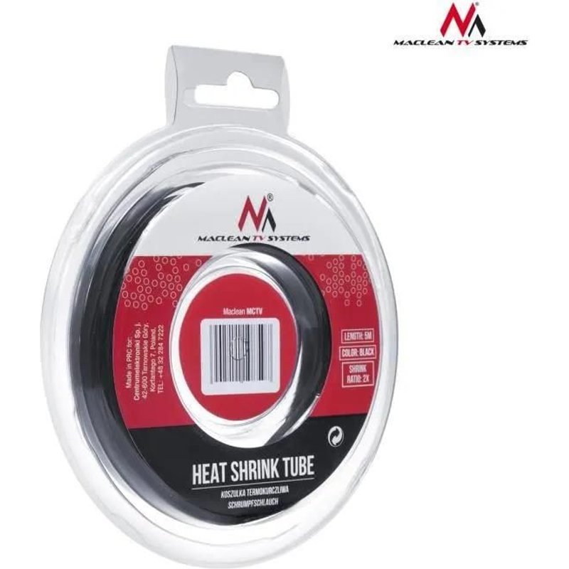 Tube thermorétractable - Maclean - MCTV-535 - 12mm - 2:1 - 5m - Noir