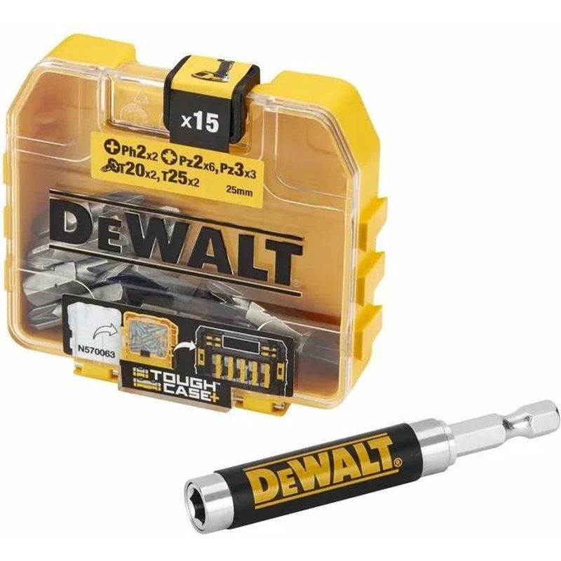 Embout de tournevis - Dewalt - DT71511-QZ - Jeu de 16 pièces - 15 embouts de 25mm - Guide magnétique compact