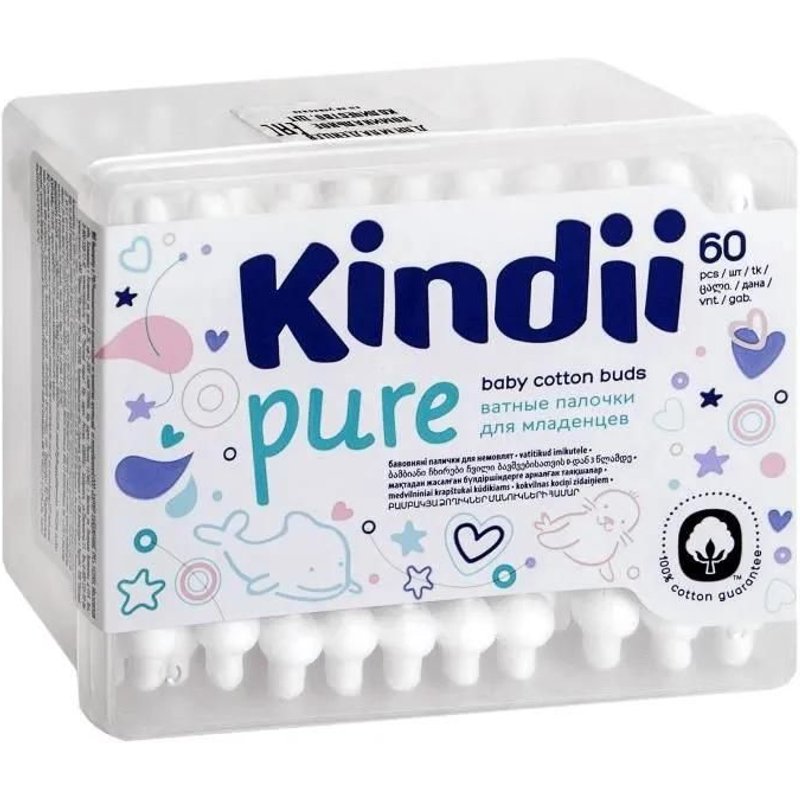 Lingettes - Kindii - Coton-Tiges Doux - 60 Pièces - Hypoallergénique - Mixte
