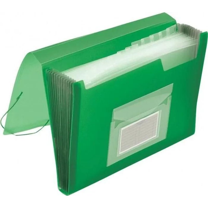 Q-Connect - Kf02480 - Classeur Avec Élastique, Pp, A4, 12 Compartiments, Vert Transparent