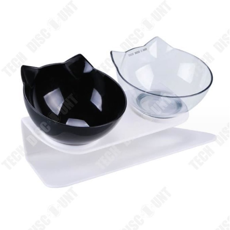 Td® Gamelle Double Pour Chat 27*14*12.5cm Conception De La Double Cuvette Inclinaison De 15 Degrés Amovible Pour Le Nettoyage