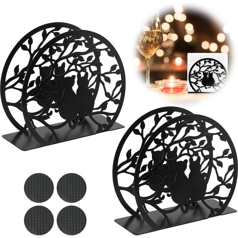 KALANKA-2 Porte Serviette Papier avec Anti - Ruche Matte, Metall Porte Serviette De Table Porte Serviette Papier, Abgerundet Porte Sopalin Support Sopalin für Haus Küche Restaurant (Schwarz)