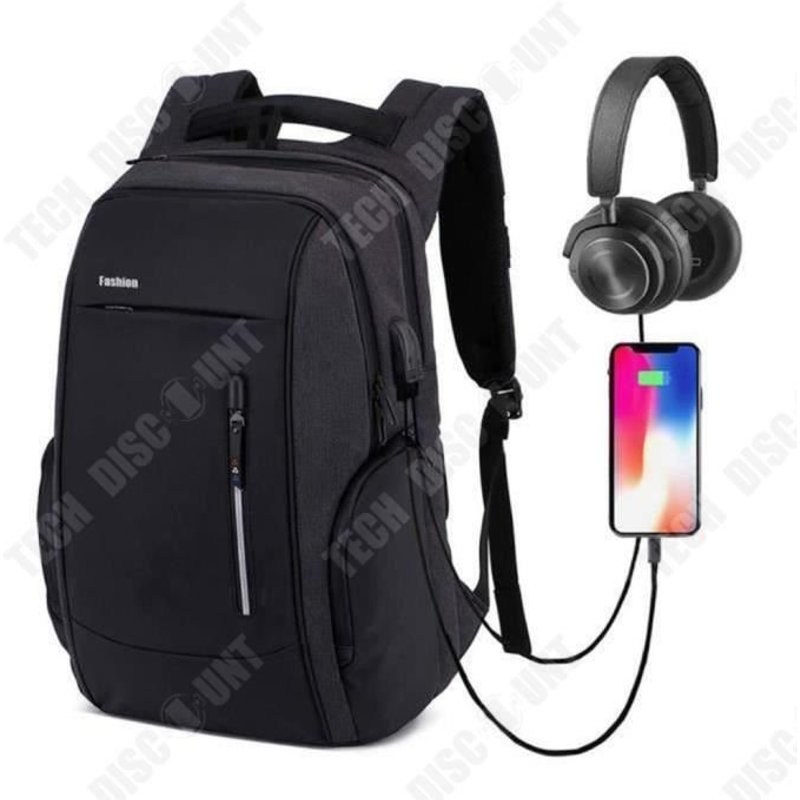 TD® Sac à dos pour ordinateur portable 17,3" Sac à bandoulière étanche avec chargeur USB et port casque pour les voyages d'affaires