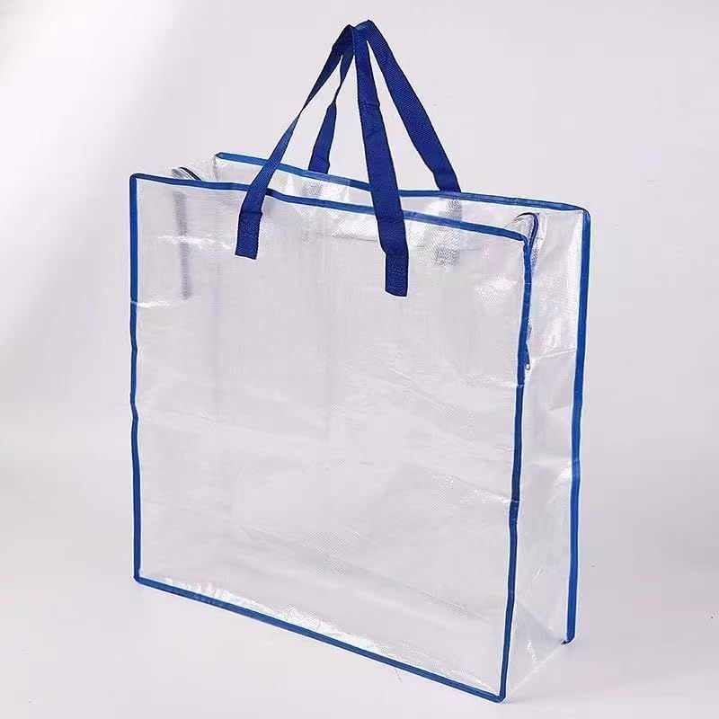 KALANKA-Sac de rangement en PVC transparent avec bordure bleue, 66 x 66 x 22 cm