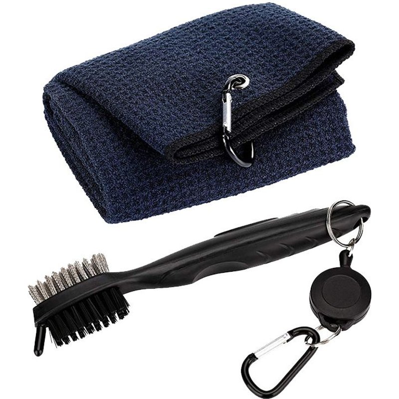 Kit De Nettoyage De Brosse Et De Serviette De Club De Golf Avec Pince À Boucle Pour Accrocher Sur Le Sac De Golf Ensemble D'outils De Nettoyage De Balle De Rainure De Club En Plein Air