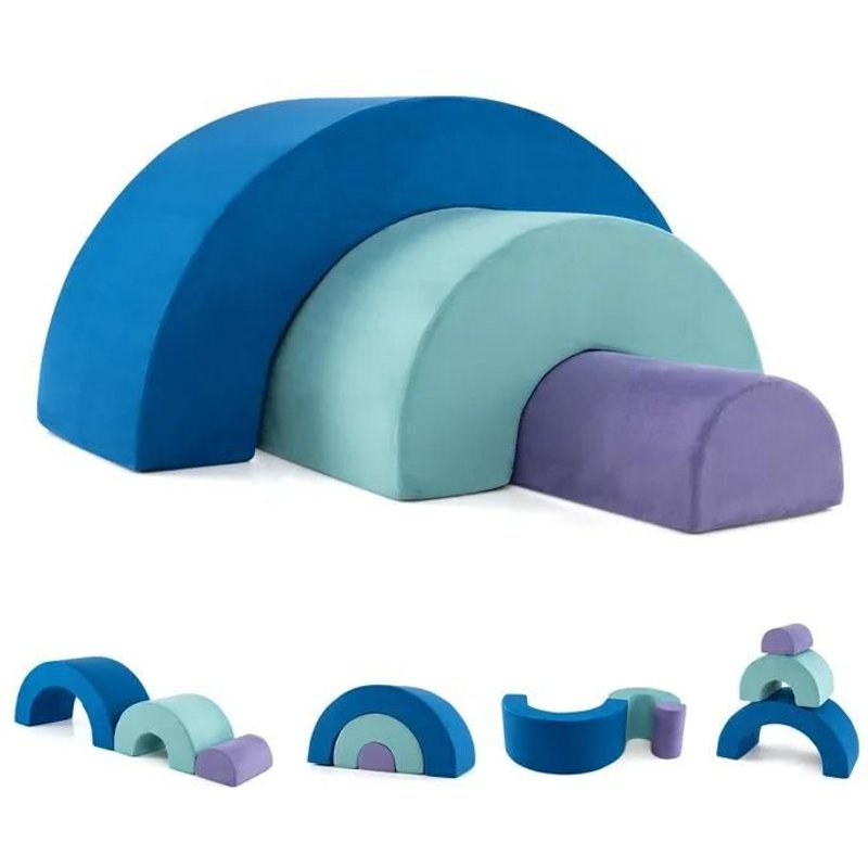 Costway 3 Pcs Parcours Motricité Bébéavec Housse En Faux Suède, Jouets Éducatifs Montessori Pour Ramper Grimper, 18 Mois+ Bleu