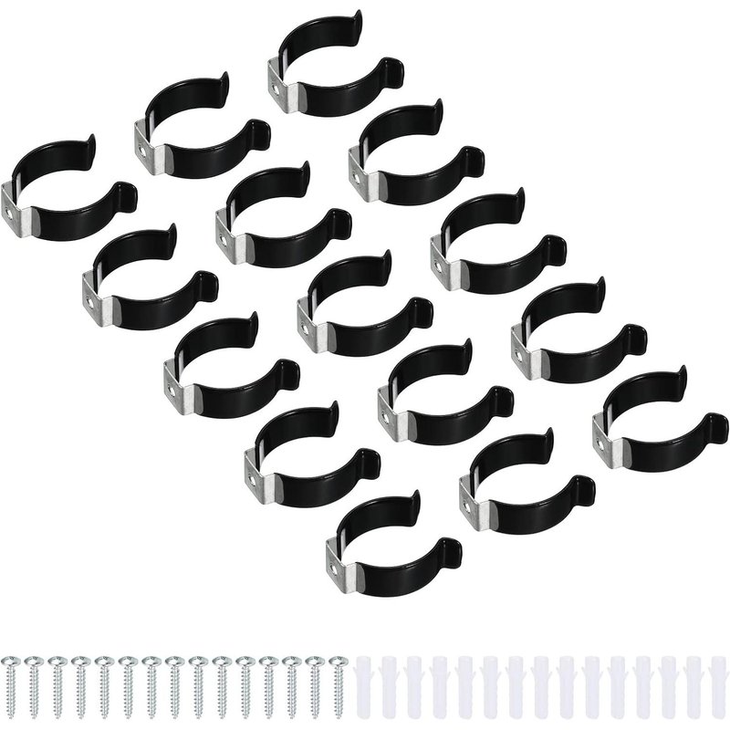 KALANKA-T10 U Clips Support Console pour LED Lumière Ampoule Montage Console Support Inox Acier Fluorescent Tube Support Vis Tuyau Pinces, Noir Paquet de 15
