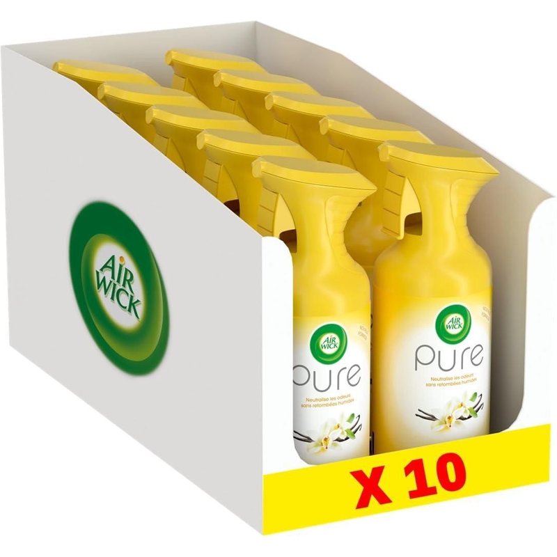 AIR WICK Lot de 10 Sprays aérosol désodorisant Pure Vanille Aérosol de 250 ml
