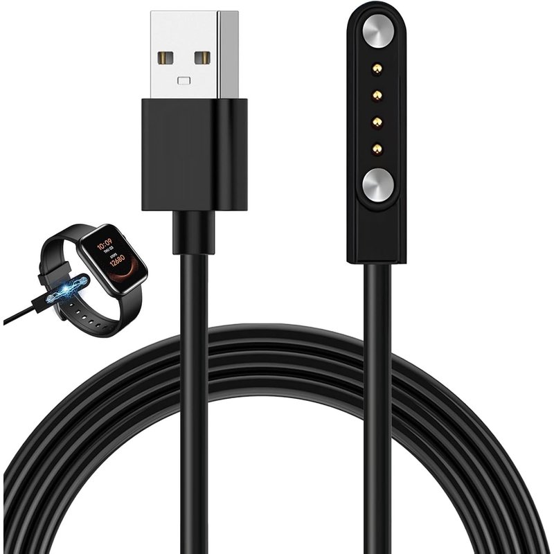Chargeur Montre Connectée, Câble USB 4 Broches de Charge Magnétique pour Smartwatch, Câble de Recharge pour Montre Intelligente Universel, Espacement des Contacts du Chargeur 7.62 mm, 60cm