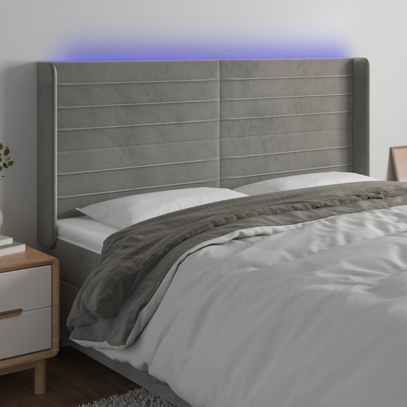 Vidaxl TĂȘte De Lit Ă Led Gris Clair 183x16x118/128 Cm Velours