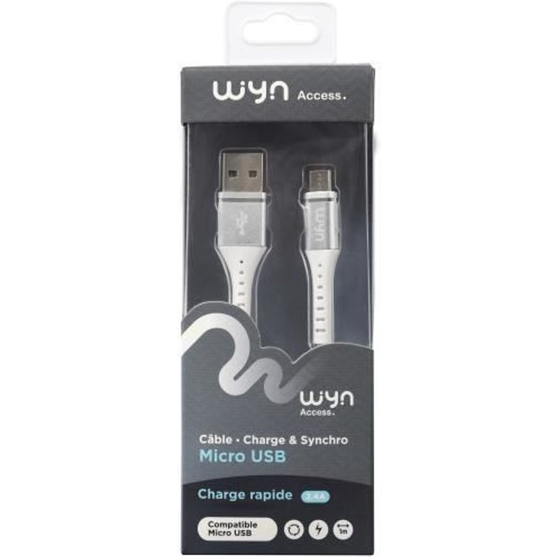 Câble Micro USB tressé silver charge rapide