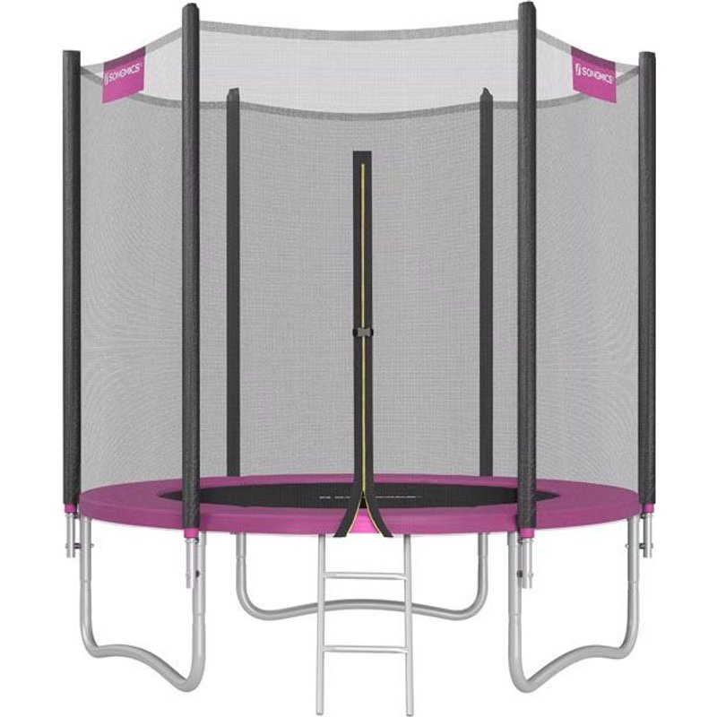 Songmics-Trampoline Extérieur Enfant Ø 183 Cm, Filet De Protection Externe, Coussins De Sécurité, Échelle, Poteau Droit De 180 Cm De Haut, Cadre En Acier Noir Et Rose