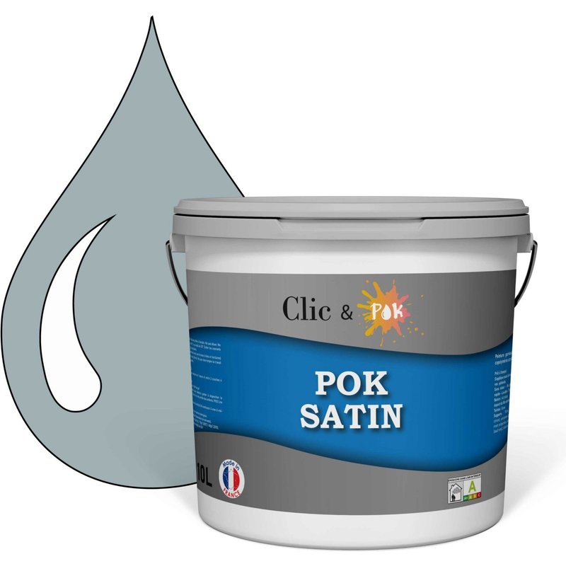 POK SATIN : Peinture Satin Lessivable Bleu Gris 100m² - 10L