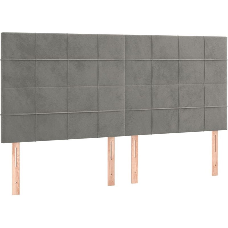 Tête De Lit Accessoire Couchage Chambre À Coucher Meuble 4 Parties 100 X 5 X 78/88 Cm Tissu Velours Gris Clair Tdl0206041