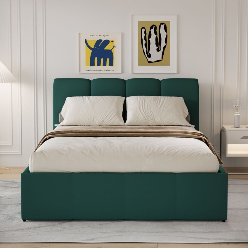 Lit Nuage Coffre 160x200cm Velours Vert Baltimore