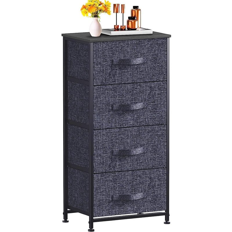 Commode 4 Tiroirs En Tissu - Meuble De Rangement Pratique Pour Chambre À Coucher, Chambre D'enfant, Couloir Dark Grey