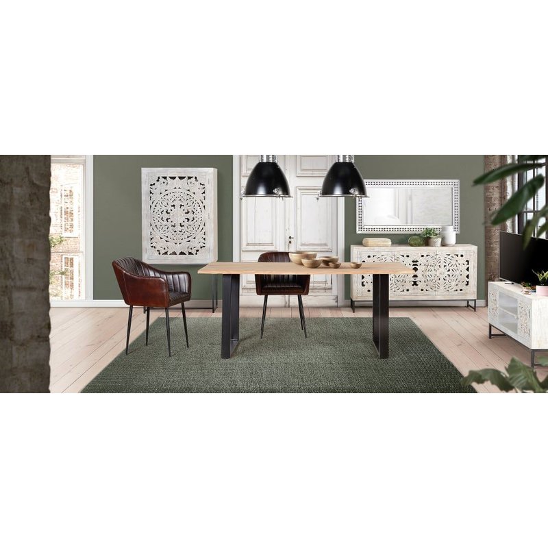 Meuble Tv Manguier Et Pieds Métal Blanc Vieilli