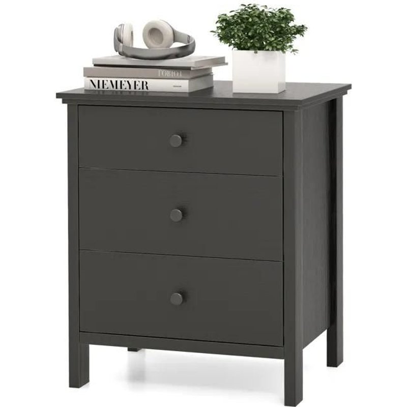 Costway Table De Chevet Avec 3 Tiroirs, Table De Nuit Moderne Pour Chambre À Coucher, Salon, Bureau, 56 X 45 X 66 Cm, Noir