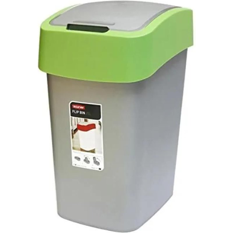2045038 Flip Bin Poubelle Plastique Argent-Vert 25 L 6202