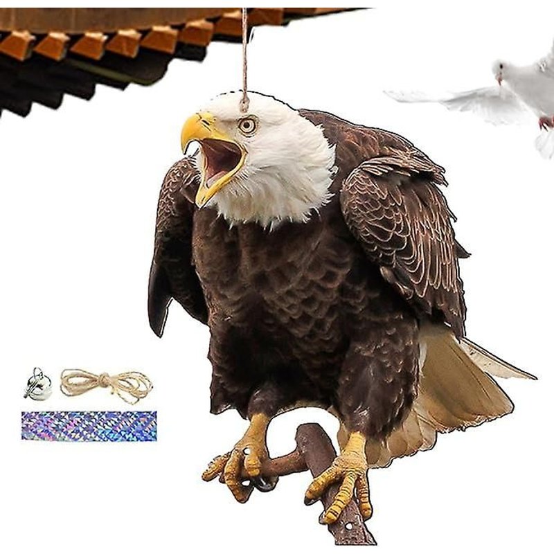 Répulsif à oiseaux en forme de hibou avec clochette, répulsif à oiseaux suspendu, épouvantail réaliste, faux hibou, répulsif à pics pour décorations de jardin, de balcon et de terrasse imperméables