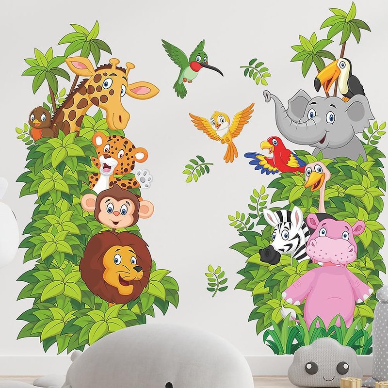Stickers Muraux Animaux De La Jungle, Stickers Muraux Animaux De Dessin Animé, Éléphant, Singe, Girafe, Lion, Pour Chambre De Bébé, Chambre D'enfant, Décoration Murale De La Maison