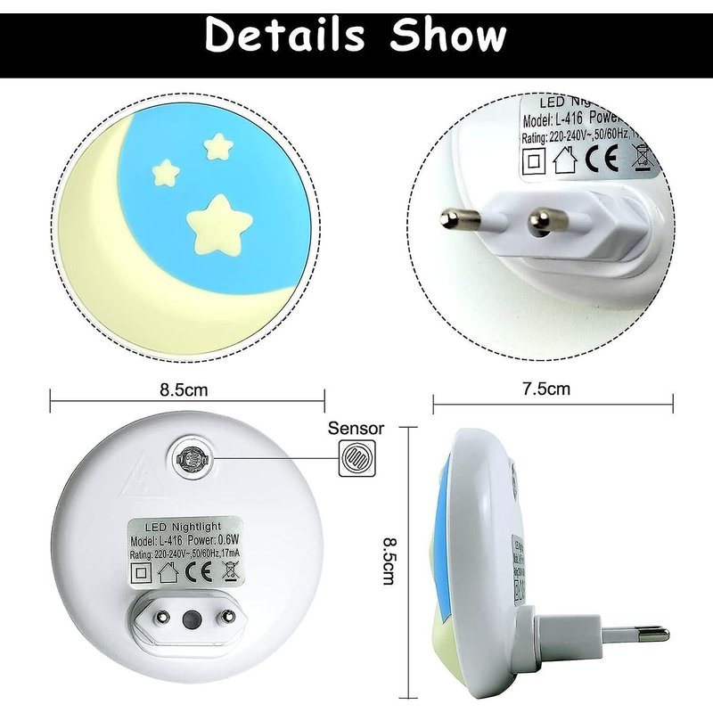 Veilleuse Prise Électrique Prise De Veilleuse Détecteur De Mouvement Veilleuse X2 Capteur Activé Lumière Led Convient Pour Chambre Chambre D'enfants Escaliers Ue