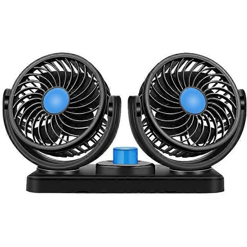 Ventilateur de voiture 12 V silencieux à double tête rotative, 2 vitesses réglables