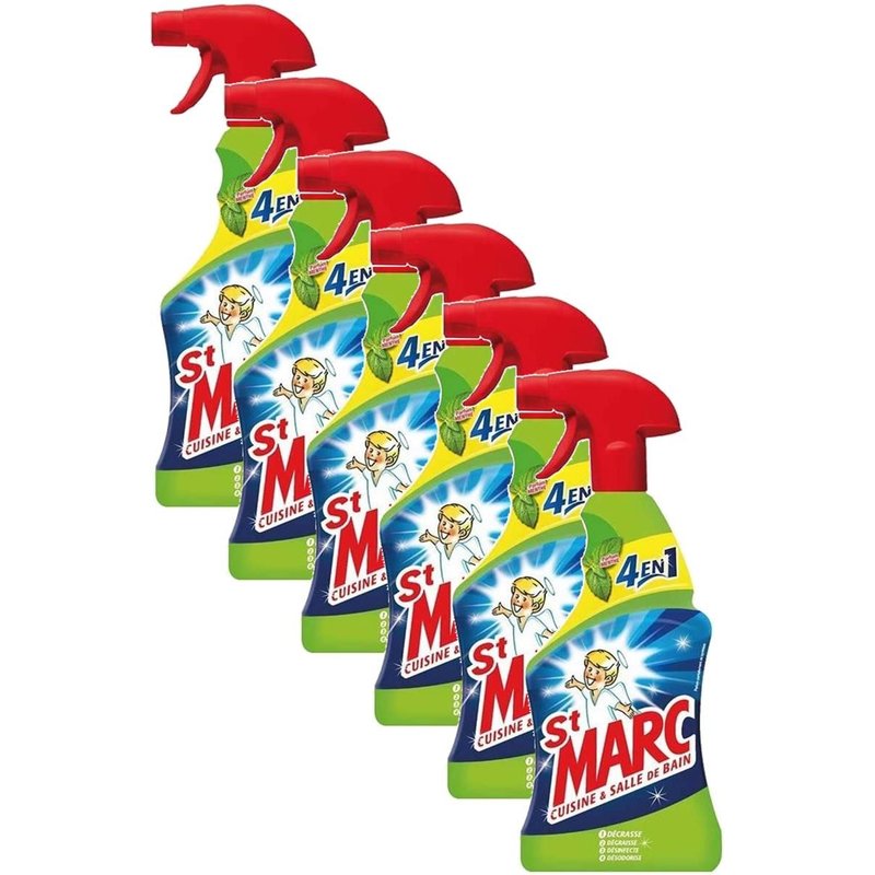 ST MARC Lot de 6 Pistolets Spray 500ml Nettoyant multi-usages 4 en 1 Parfum Menthe