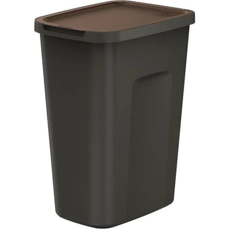 Poubelle 50 litres, dimensions 38x29x51 cm, pour le tri des déchets, marron, avec couvercle d'ouverture en plastique léger modulaire