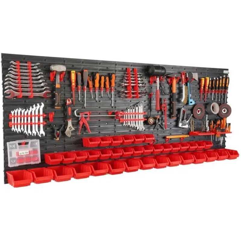 PANNEAU MURAL D'ATELIER D'OUTILS 200x80CM + 37 POIGNÉES DE POUBELLE DE GARAGE