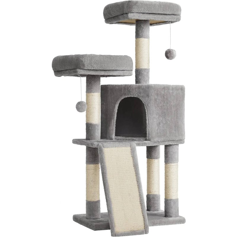 Arbre À Chat, Tour Poteaux À Gratter 115 Cm, Gris Clair