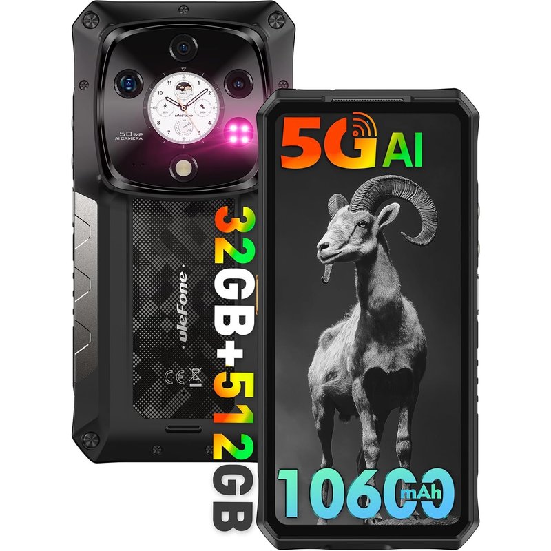 Ulefone Armor 28 Pro Incassable 5G 32 Go + 512 Go / 2 To 10600mAh/120W 50MP + 64MP Vision Nocturne 6.67" 3-Slots/OTG/NFC Noir