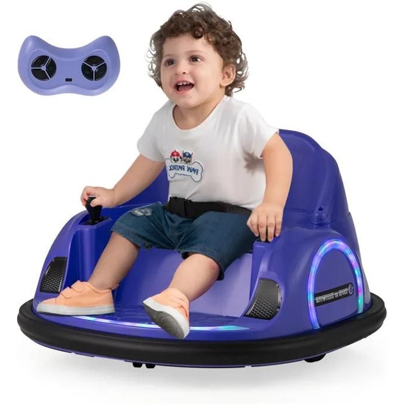 Costway 12v Quad Tamponneuse Electrique Pour Enfants, Connexion Sans Fi, Led, Musique, Rotation À 360°, 18+ Mois, Bleu Foncé