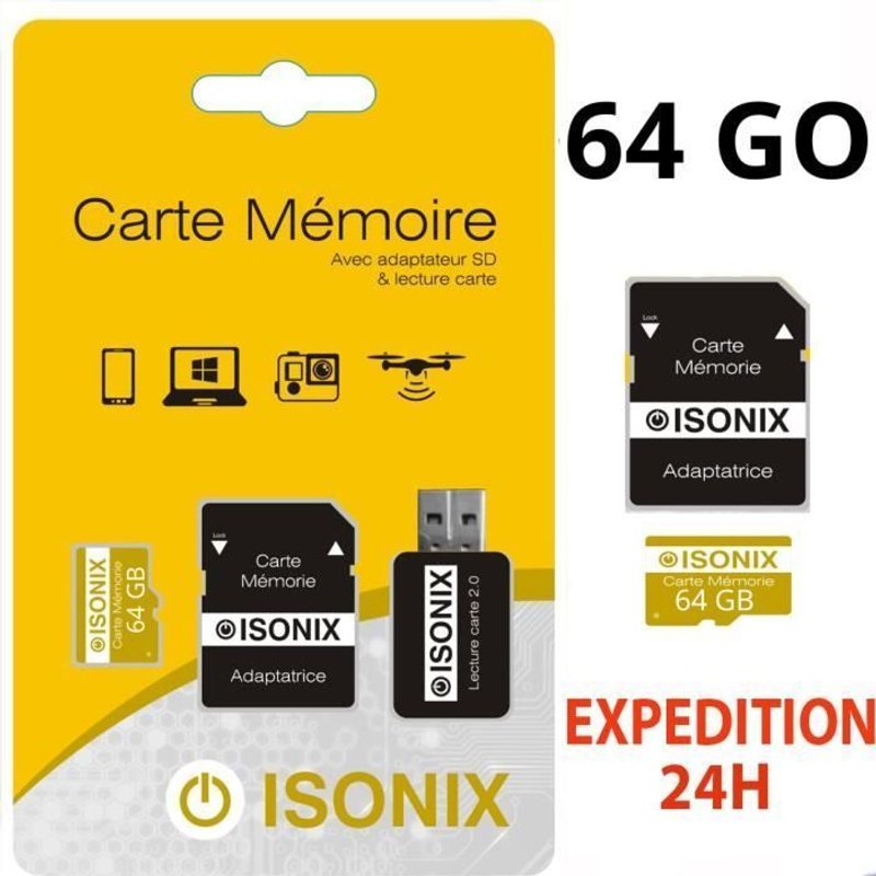 Carte Micro-SD 64 Go classe 10 4K SDXC smartphone tablette caméra sport 100% Reél Class 10 + Lecture Carte