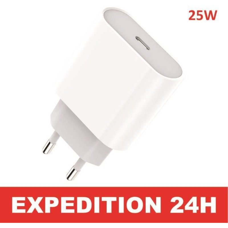 Chargeur Adaptateur 25W Rapide USB-C pour Samsung Galaxy Note 10+ Note 20 Ultra Note 20 - Blanc
