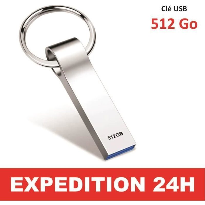 Clé USB 512 Go USB 3.0 Imperméable Cle USB 512 Go Mémoire Stick pour Tablette PC Argent