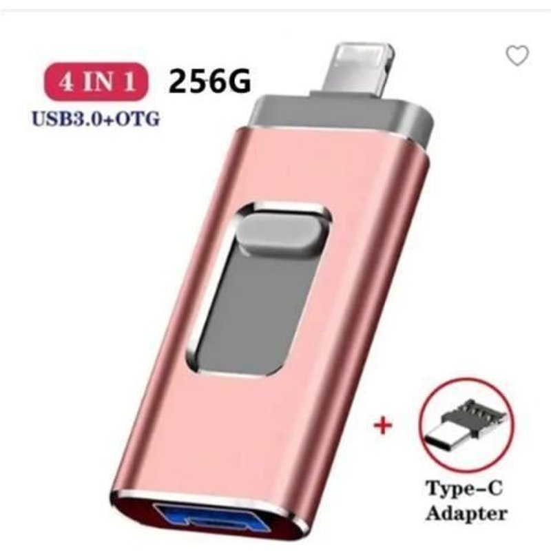 Clé USB 3.0 256 Go Compatible pour iPhone Flash Drive avec Connecteur Extension de Stockage Mémoire Stick iOS OTG Andriod Or