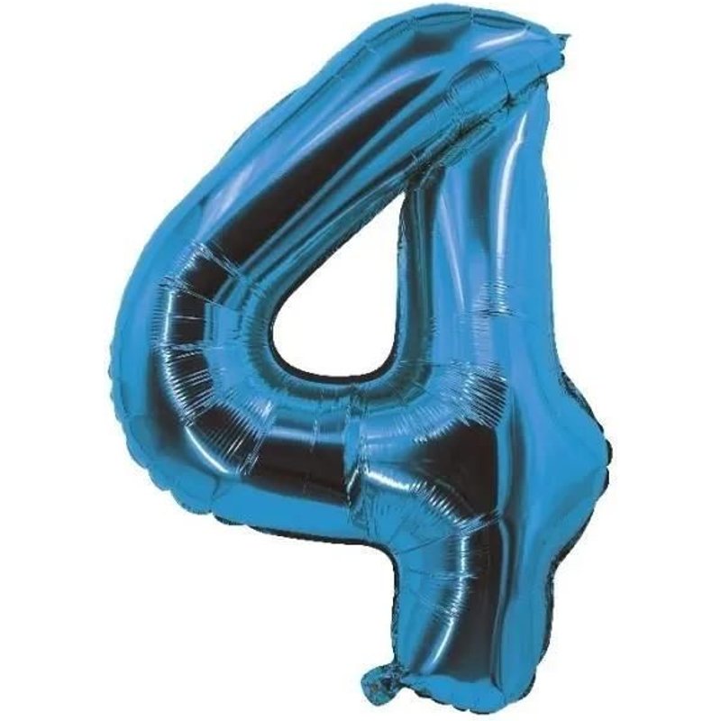Ballon Alu Mylar 85cm Chiffre 4 - Ptit Clown - Bleu Électrique - Turquoise-Bleu - Intérieur - Enfant - Mixte