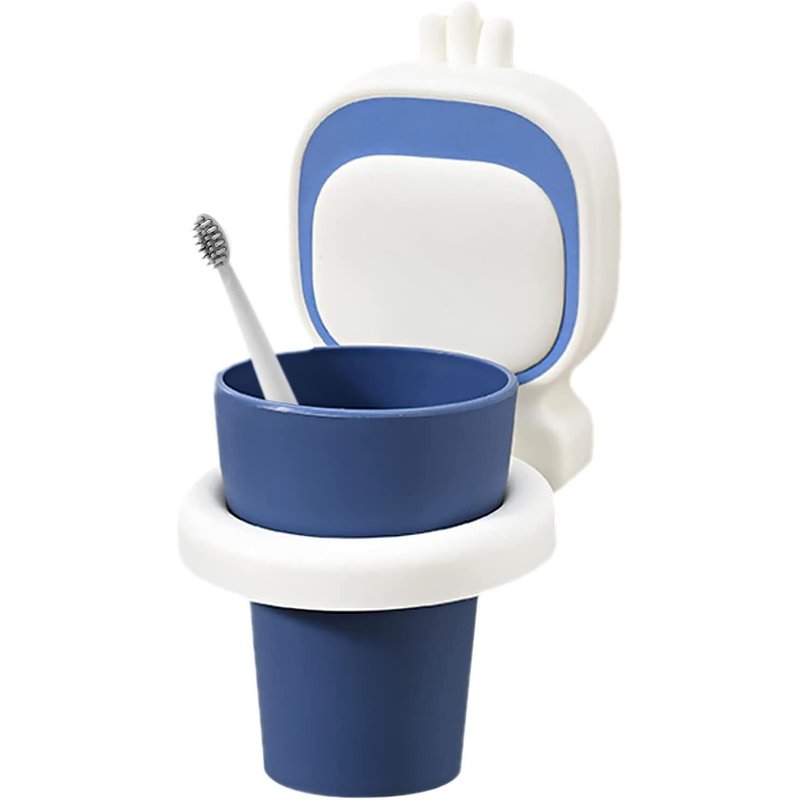 Pot À Brosse À Dents, Gobelet De Salle De Bain, Gobelet Pour Enfants, Avec Porte-Gobelet, Sans Perforation, Pour Salle De Bain Et Toilettes (Bleu)