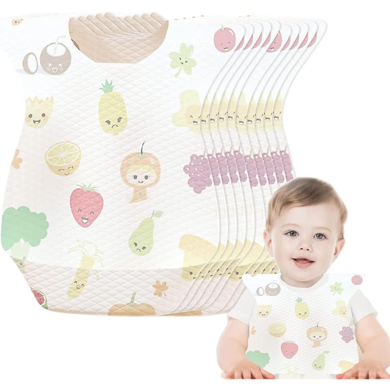 Bavoirs Jetables Imperméables Pour Bébé Avec Poche De Récupération Des Aliments, Adaptés Aux Tout-Petits, À L'alimentation, Aux Voyages Et À L'extérieur (10 Pièces)