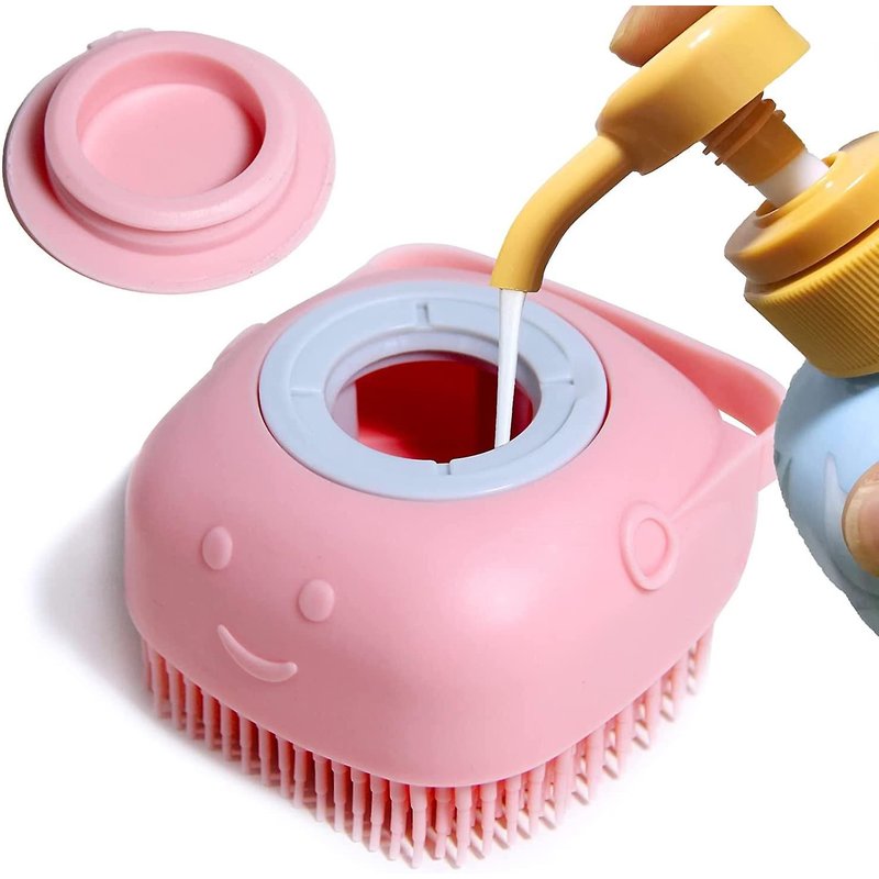 Distributeur De Shampoing Pour Animaux De Compagnie, Brosse En Caoutchouc De Silicone Souple Pour Douches Pour Chiens Et Chats (Rose)